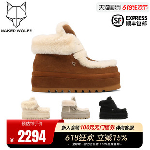 Naked Wolfe英国潮牌/BAMBI早春厚底翻毛雪地靴女羊皮毛加绒加厚