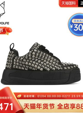Naked Wolfe英国潮牌/SLIDE STUD铆钉水钻黑色低帮系带休闲鞋男