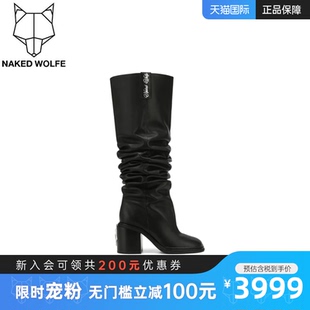 Naked?Wolfe英國潮牌 NATURE春夏堆堆靴褶皺騎士靴瘦瘦靴顯瘦潮