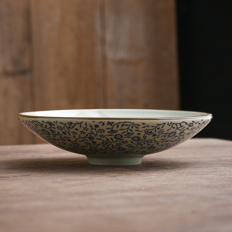 吉祥花8英寸前盘子斗笠形浅菜碗商用水果点心盘碗陶瓷敝口凉菜碗,餐饮具,碗,淘宝优惠券,粉丝福利购,淘宝优惠卷