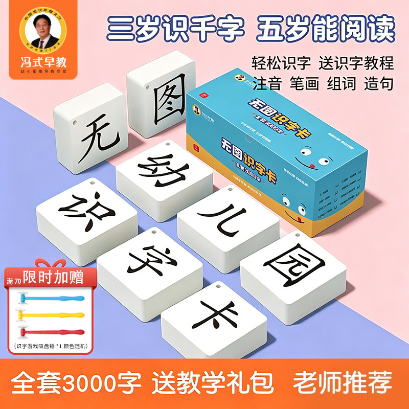 冯式早教儿童识字卡片3000字幼儿园宝宝启蒙学汉字生字卡无图认字