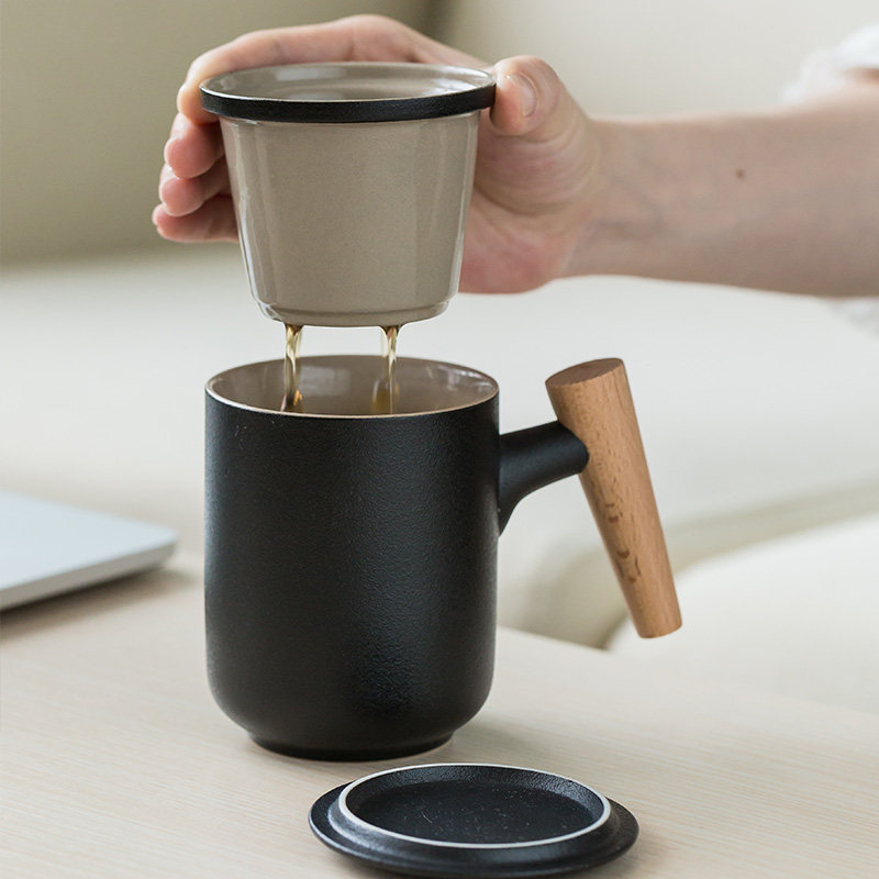 原源陶瓷过滤三件杯带盖带内胆茶水分离马克杯大容量飘逸泡茶杯子_虎窝淘