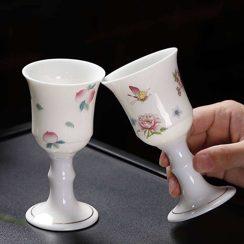 原源大容量羊脂玉高脚杯