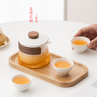 快客杯露营户外游玩功夫茶具泡茶 原源带盘玻璃旅行茶具陶瓷便携式