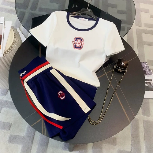 Шорты, летний комплект, модный спортивный костюм, в западном стиле, свободный крой