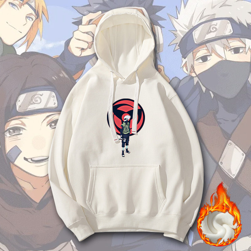动漫联名火影忍者宇智波佐助鼬卡卡西秋冬加绒连帽男青少年卫衣