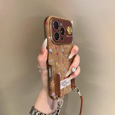 棕满屏小碎花带挂绳适用苹果16手机壳新款16promax保护套iphone16pro防摔15promax硅胶苹果15全包13外壳14pro