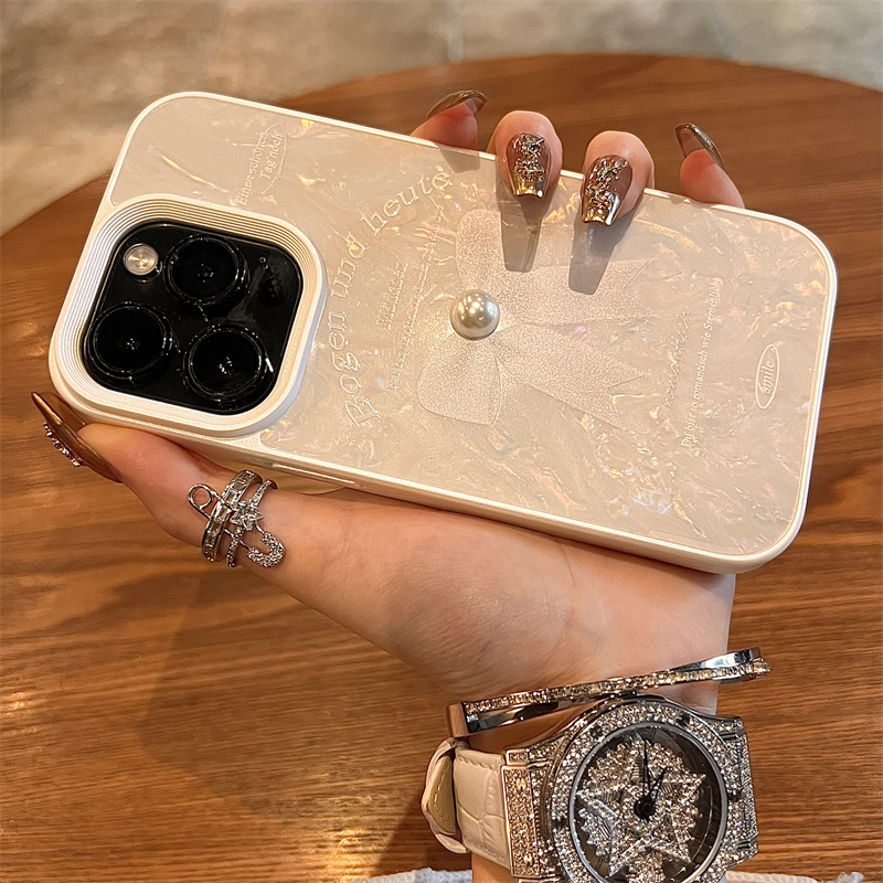 珠光白大孔蝴蝶结适用苹果16手机壳新款16promax套iphone16pro硅胶苹果15防摔苹果13全包14超好看12女ProMax