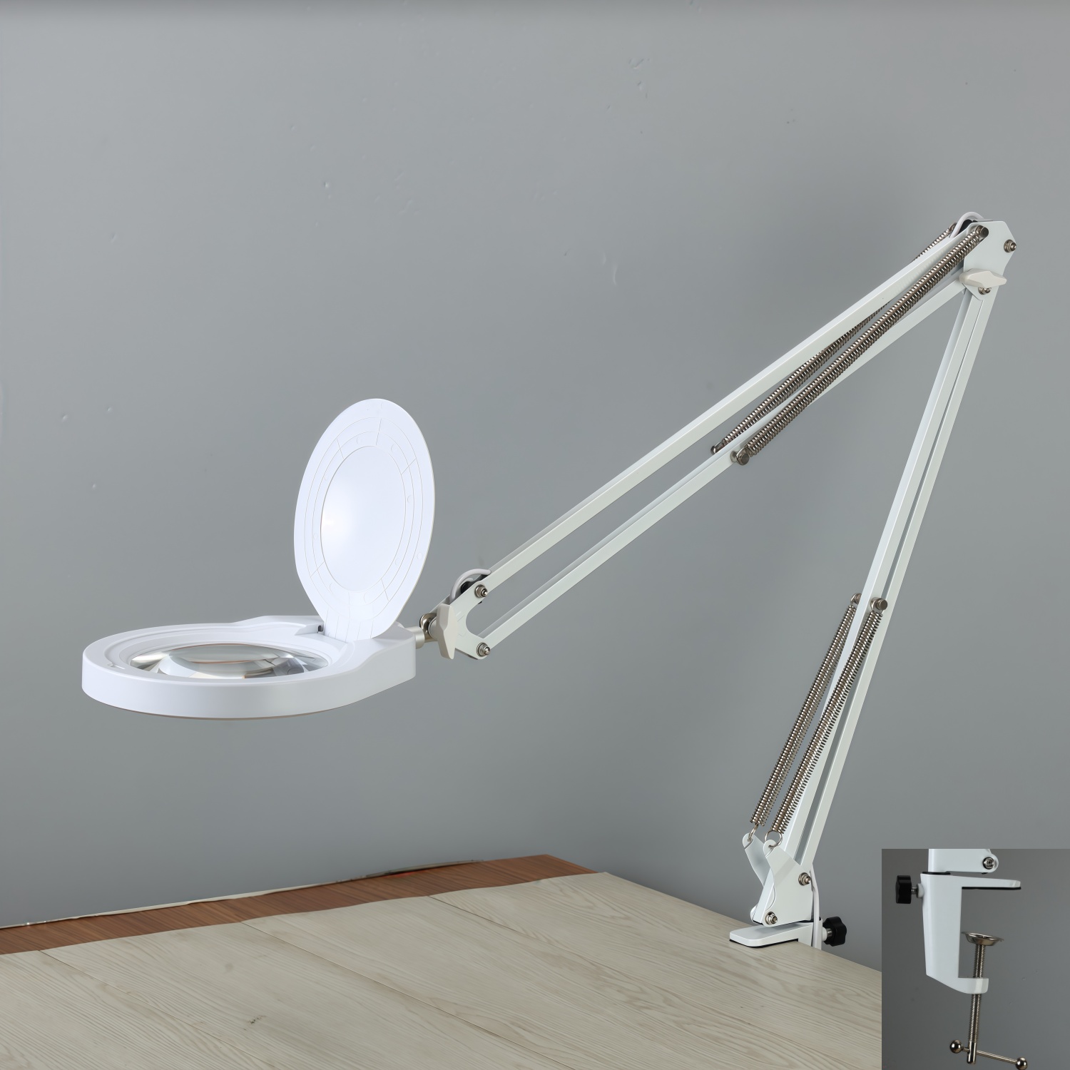 PDOK长臂夹式支架10倍带灯放大镜80颗高亮LED环形灯照明1000mm