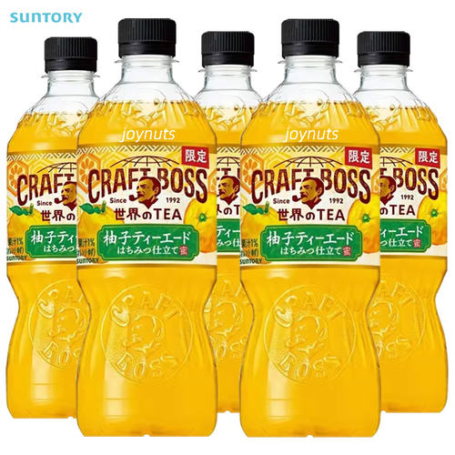 日本进口三得利BOSS柚子蜂蜜味混合茶饮料600ml*4瓶joynuts限定款
