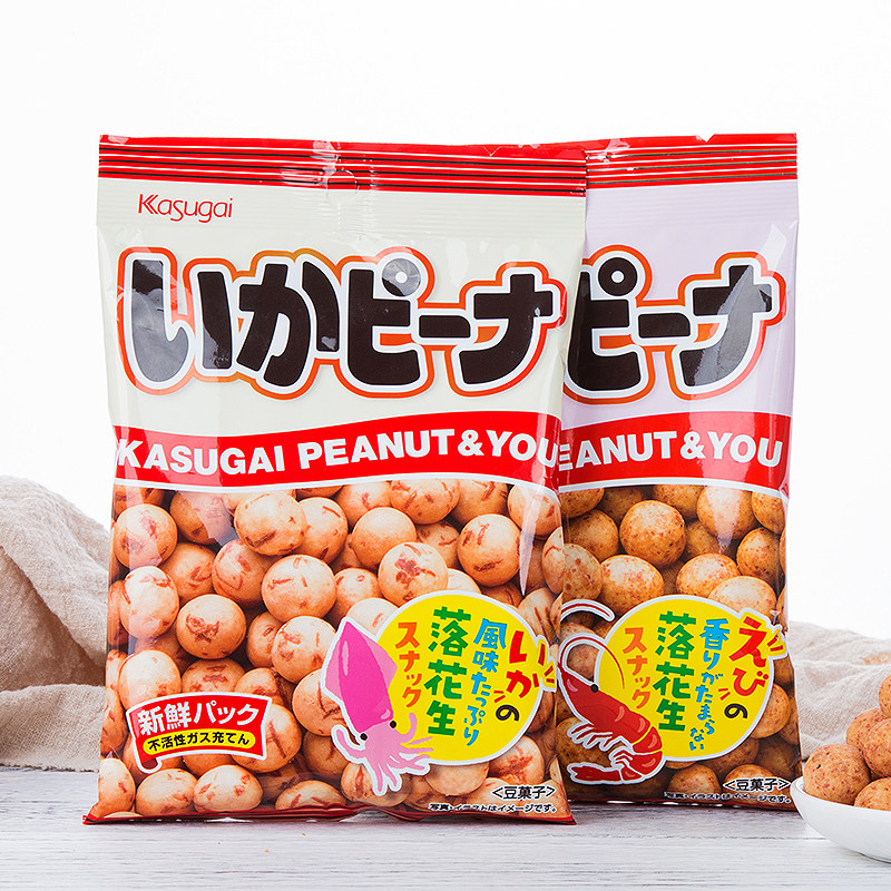 日本进口春日井虾味花生章鱼鱿鱼味脆皮鱼皮joynuts花生仁89g/袋
