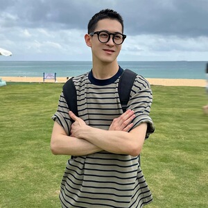 复古军绿色条纹圆领短袖T恤男款夏季韩版高级感宽松休闲半袖上衣图片