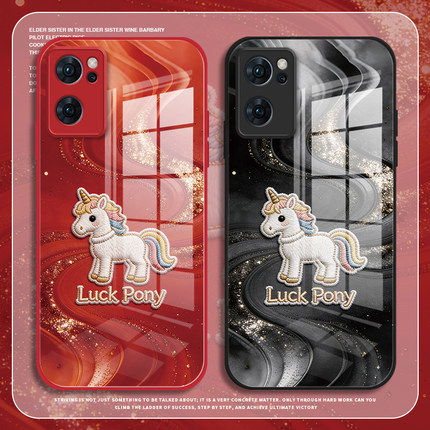 鎏金小马手机壳opporeno7新年reno6pro适用马年reno5本命年6pro个性reno7简约5pro硬壳5k玻璃reno4防摔4se全