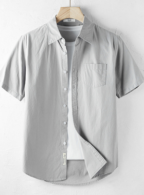 汉序夏季日系复古纯棉短袖衬衫男士宽松休闲衬衣服外套高级感薄款