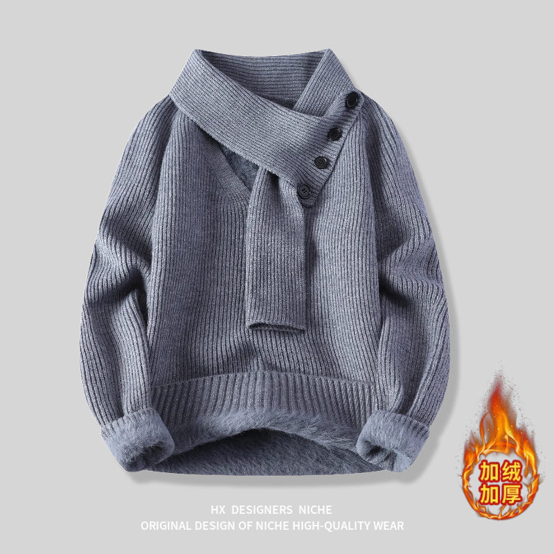 复古加绒加厚保暖上衣外套男毛衣
