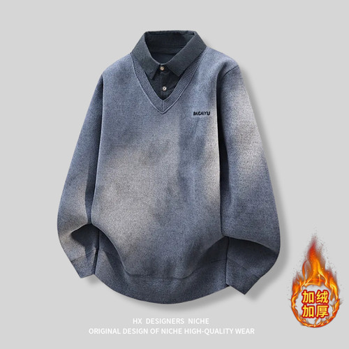 复古加绒加厚保暖毛衣针织外套男