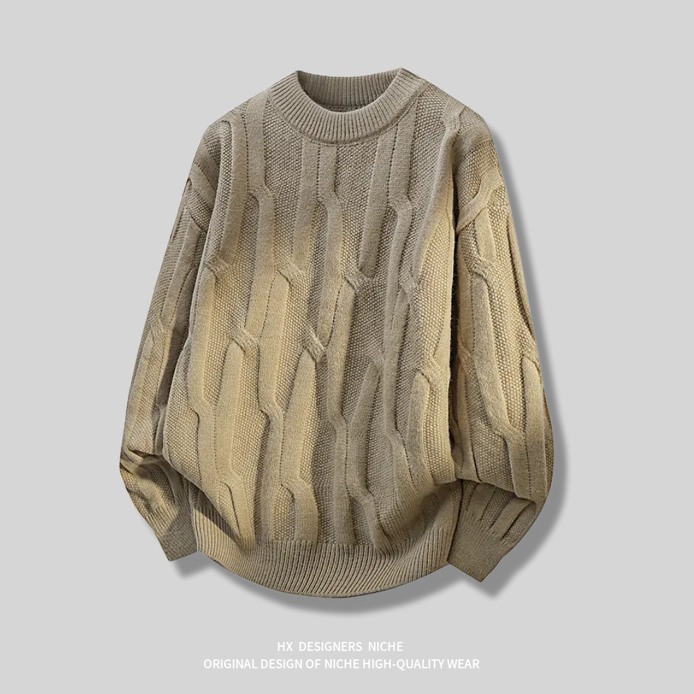 立体感圆领套头毛衣针织衫外套男