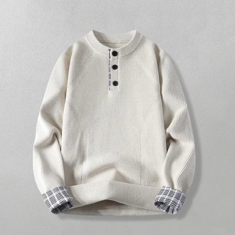 格子假两件套头毛衣服外套针织男