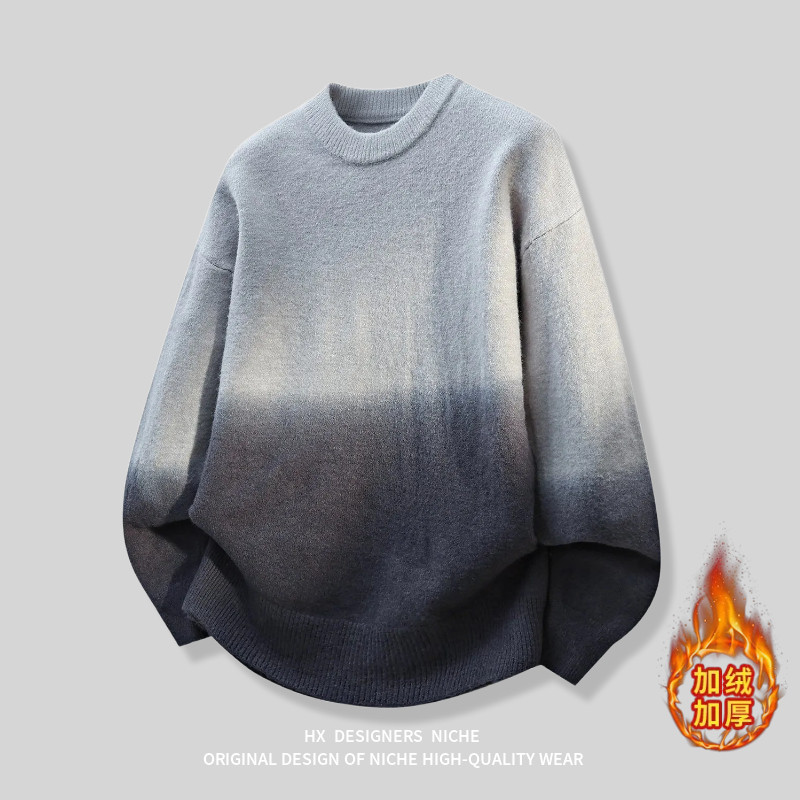 加绒加厚保暖套头毛衣针织外套男