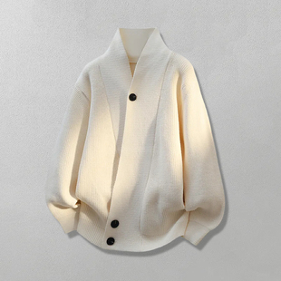 汉序秋冬季 纽扣毛衣服外套针织男宽松休闲线衣 日系复古设计感开衫