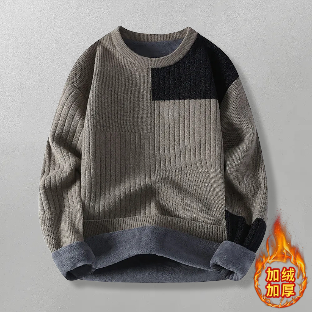 加绒加厚保暖圆领毛衣外套针织男
