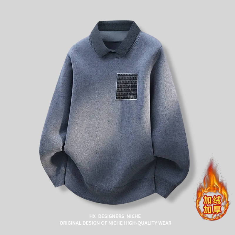 复古加绒保暖翻领毛衣针织外套男