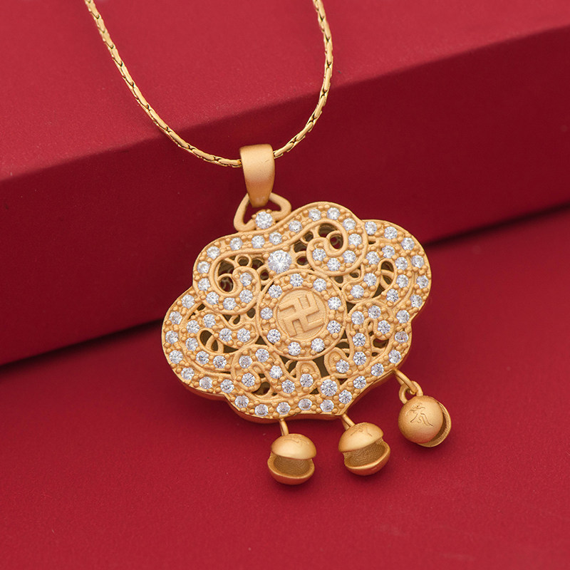 富贵长命锁宝宝纯s925银金色项链女吊坠挂件大人小孩婴儿礼物饰品