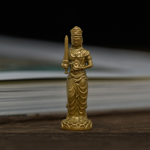 简修行迷你黄铜虚空藏菩萨佛像摆件属牛虎随身佛家居供奉装饰品
