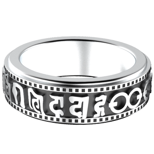 六字真言大明咒六字箴言戒指男女旋转指环宽版美式复古配钛钢饰品