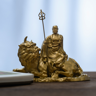 简修行谛听摆件九华山神兽谛听地藏王佛像实心纯黄铜禅意桌面摆件