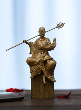 简易修持地藏菩萨铜像地藏菩萨坐像便携佛像小摆设书房茶室空间禅