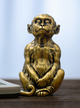 复古黄铜生肖金猴摆件镇纸装饰品