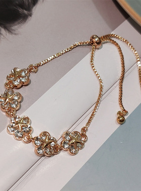 韩版时尚简约锆石花朵手链 小众设计甜美花卉合金镶钻手饰品女