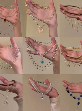 2026新款多层流苏锆石项链ins潮设计双层叠带锁骨链气质轻奢颈链