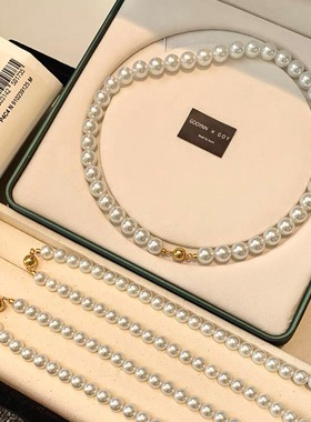 玻璃珠磁吸扣珍珠项链女简约轻奢小众高级小米珠气质百搭锁骨颈链