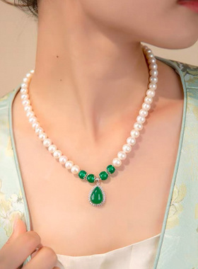 施家高档珍珠项链女新中式轻奢高级感锁骨链气质百搭水滴颈链手链