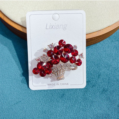 Brooch新款花篮胸针红色水钻别针防走光扣衣领大衣西装毛衣配饰