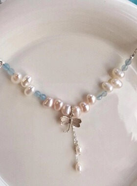 法式复古蜻蜓海蓝宝项链2026新款简约气质个性小众清新百搭锁骨链