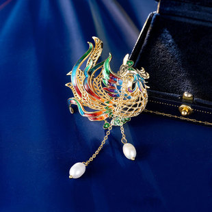 中国风珐琅彩凤凰胸针国潮小众设计感大衣西装胸花别针衣服配饰