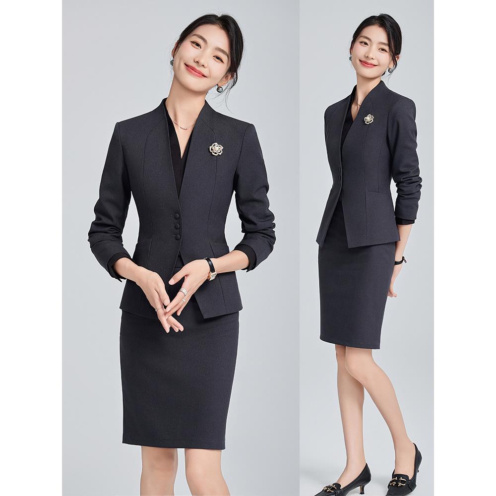 正装女套装长袖职业套装售楼部工装珠宝店工作服酒店前台工装定制