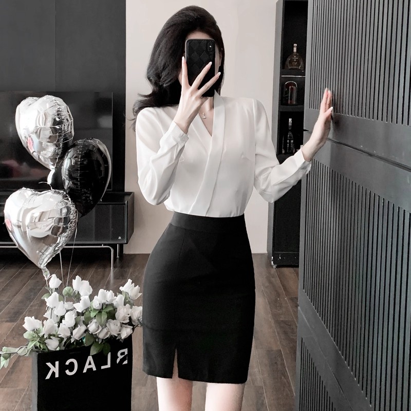 白衬衫半裙套装女高级感2025新款秋冬气质前台接待工作装职业制服