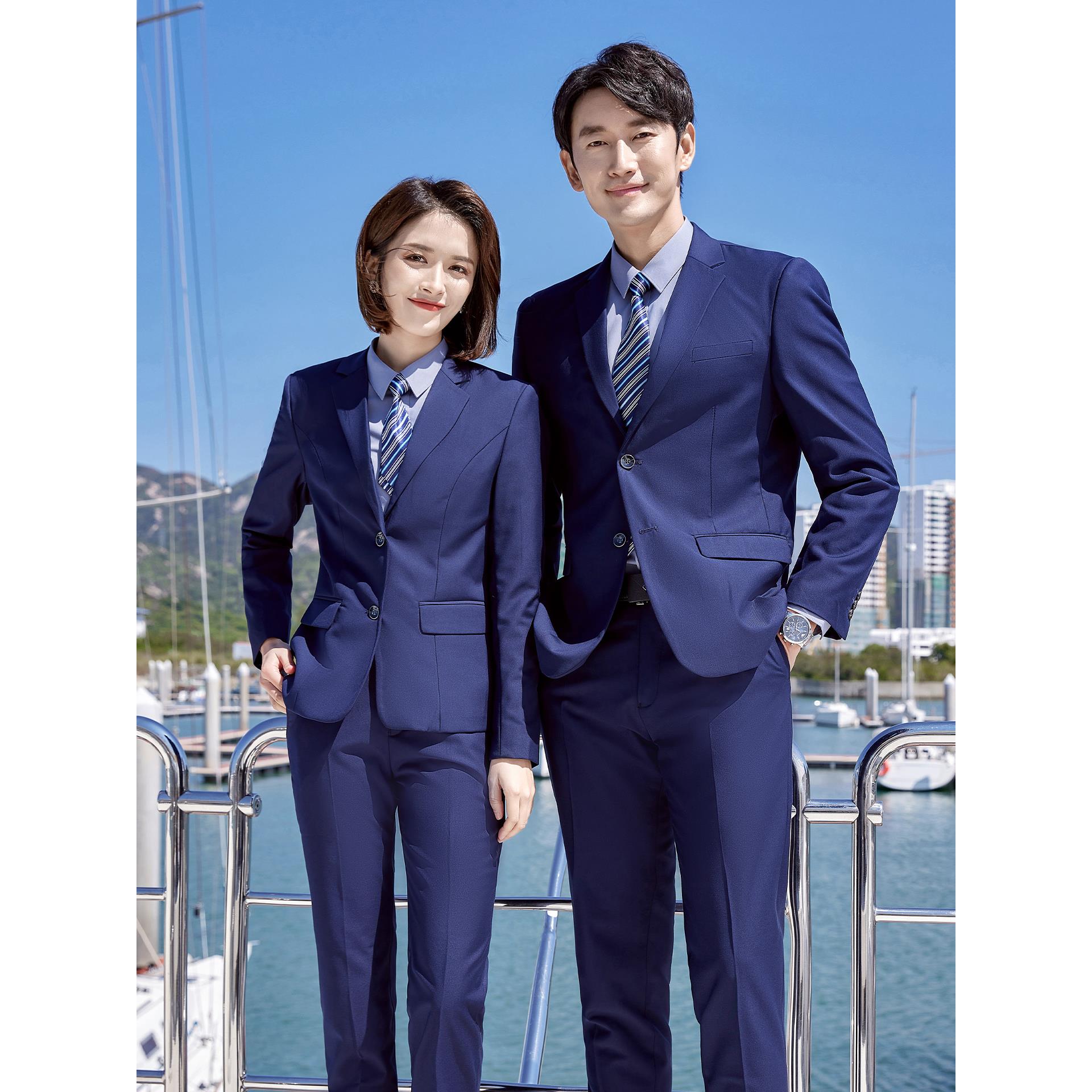 宝蓝西服套装男女商务正装职业装大学生面试工装售楼部西装工作服