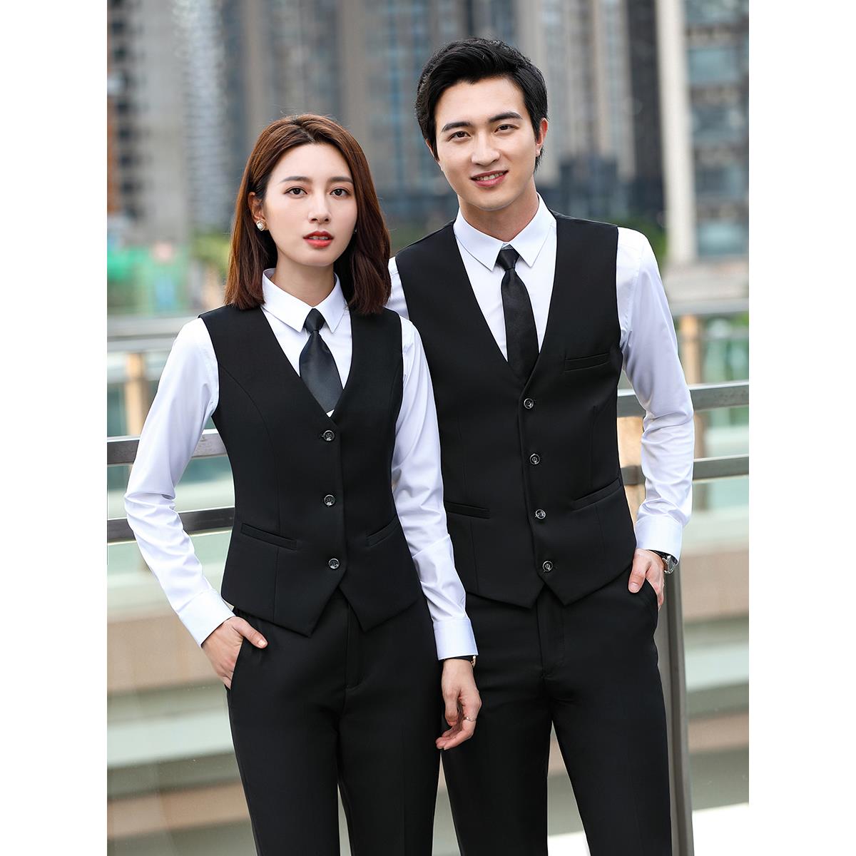 职业西装马甲KTV服务员酒店餐厅男女同款银行马夹工装制服刺绣log