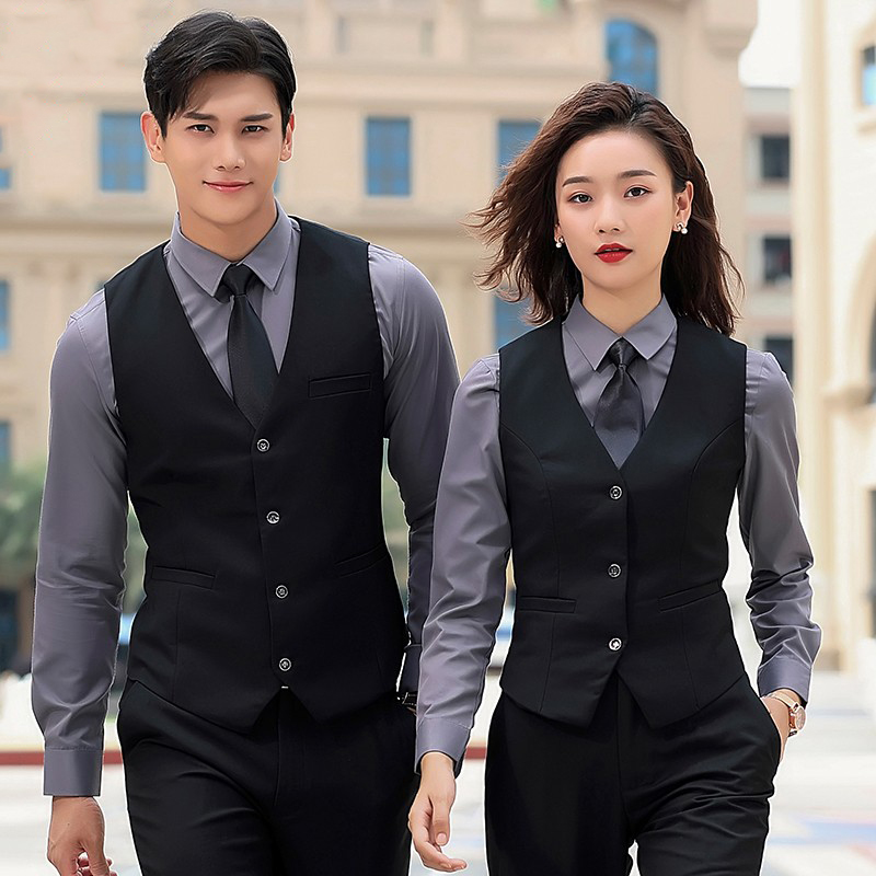 酒吧KTV服务员工作服女长袖酒店前台工装台球马甲套装男定制logo