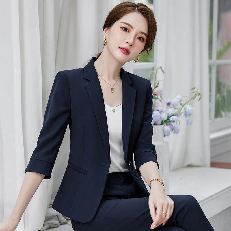 酒店餐饮经理领班工作服女夏天薄款职业装夏季弹力中袖小西装套装