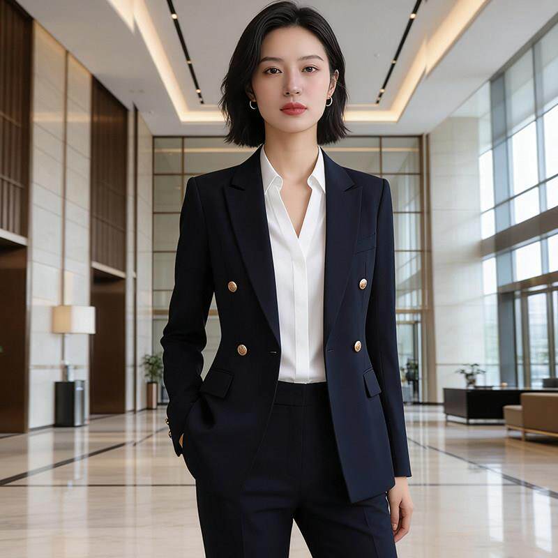 藏青色西装套装女职业装高端春夏气质面试正装ol小西服外套工作服