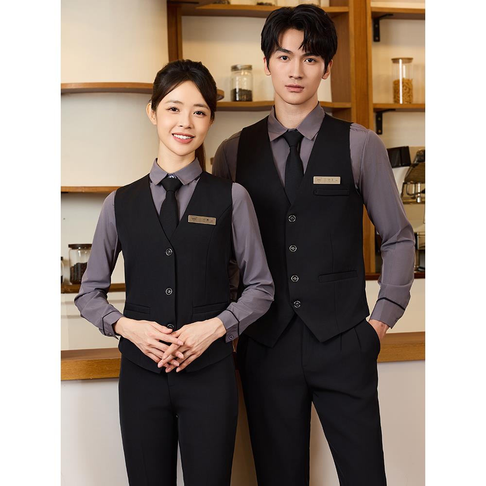酒店KTV工作服女马甲套装餐饮西餐厅饭店台球服务员工装男秋冬装