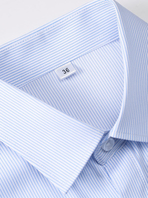 蓝白竖条纹衬衫女修身职业银行工作服正装竹纤维衬衣定制LOGO工装