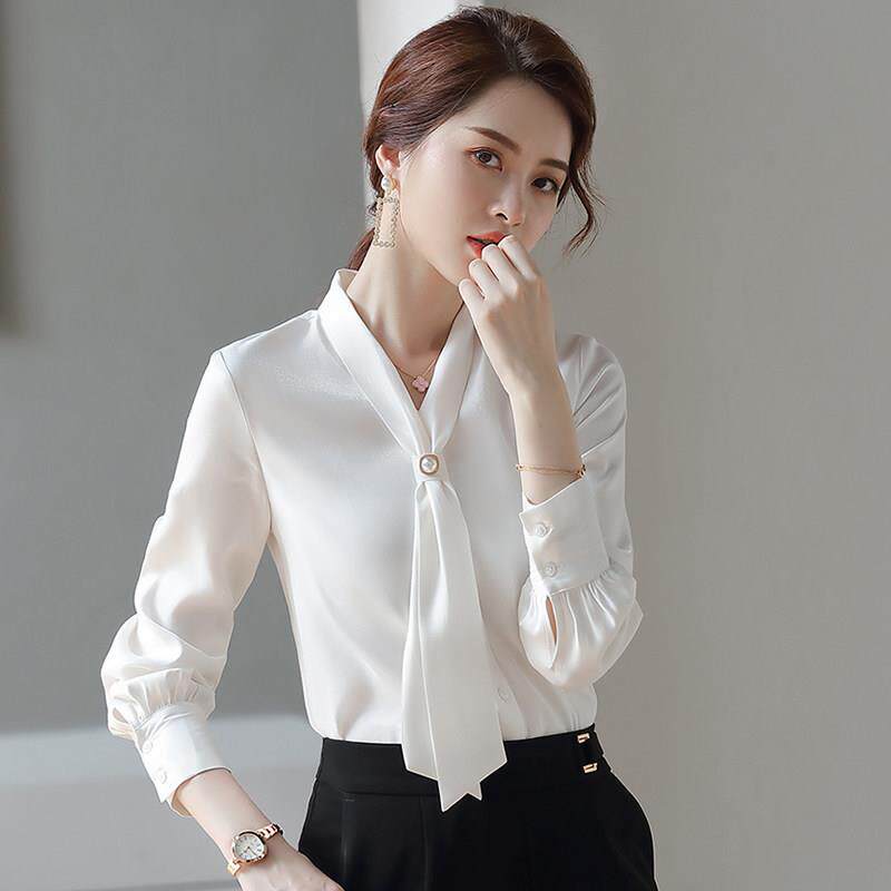 白色衬衫女职业气质衬衣2026春季新款打底工作服雪纺缎面上衣时尚