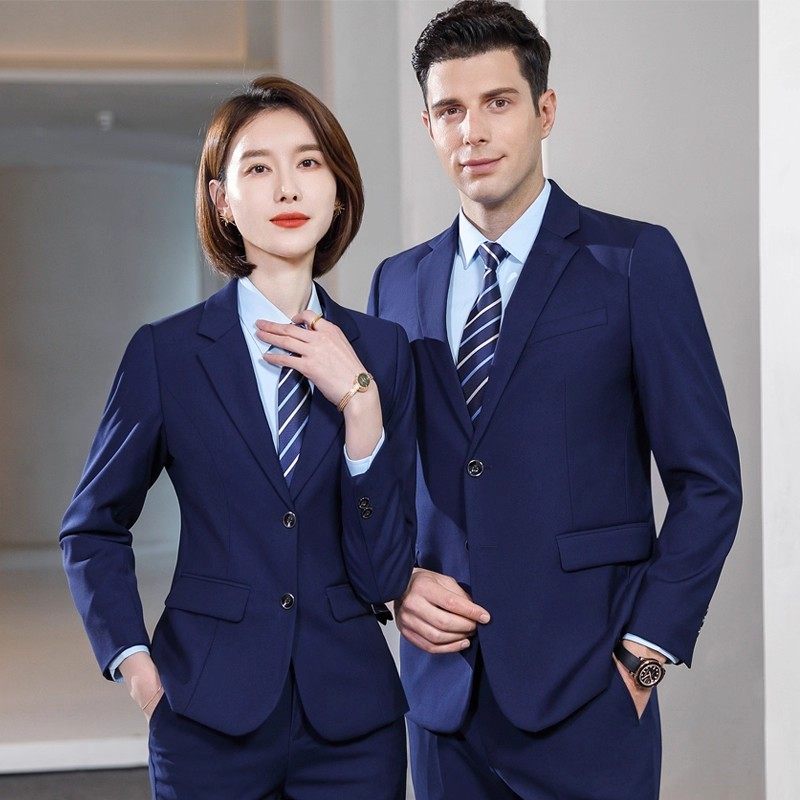 蓝色西装套装男士商务正装男女同款职业装工作服马甲西服工装外套